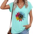thumbnail image 1 of UNISHE Women Plus Size V Neck Short Sleeve T Shirt Sunflower Floral Graphic Vintage Casual Top S-5XL, 1 of 6