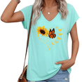 thumbnail image 1 of UNISHE Women Plus Size V Neck Short Sleeve T Shirt Sunflower Heart Butterfly Graphic Vintage Casual Top S-5XL, 1 of 6