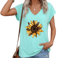 thumbnail image 1 of UNISHE Women Plus Size V Neck Short Sleeve T Shirt Sunflower Leopard Graphic Vintage Casual Top S-5XL, 1 of 6