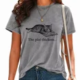 thumbnail image 1 of UNISHE Women Reading Cat Print T-Shirts Book Lover Vintage Washed Tops Casual Short Sleeve Tees Gray, M, 1 of 6