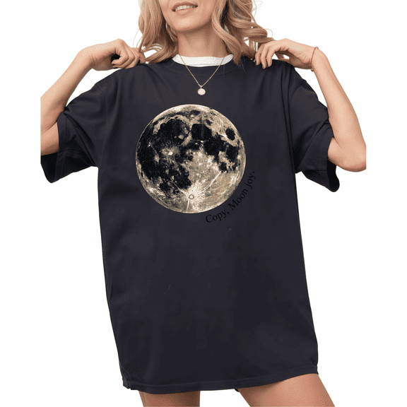 UNISHE Women Retro Full Lunar Moon Celestial Planet Graphic Crew Neck Short Sleeve Black S-5XL Comfortable Tops