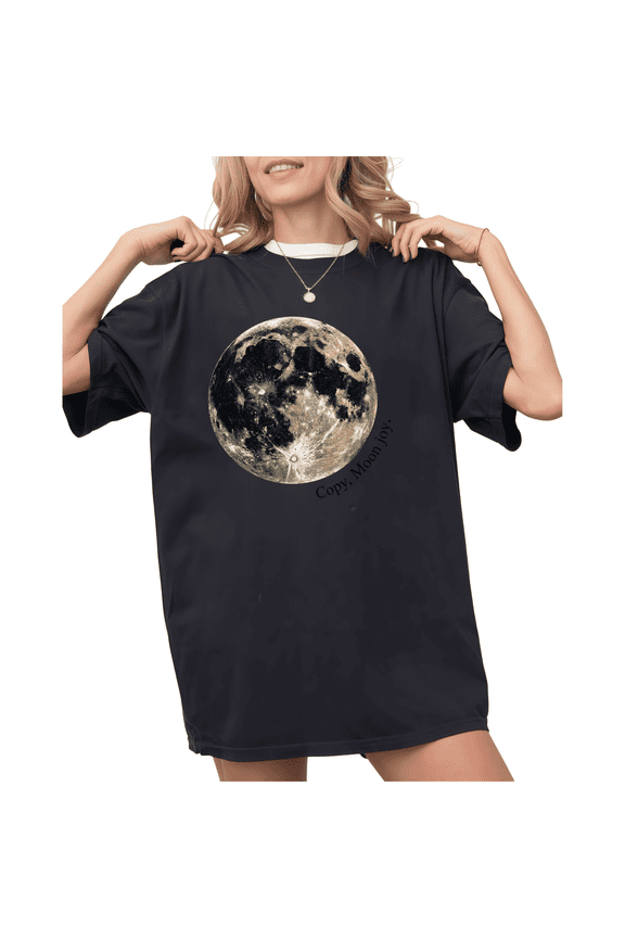 Women Retro Full Lunar Moon Celestial Planet Graphic Crew Neck Short Sleeve Black S-5XL Comfortable Tops