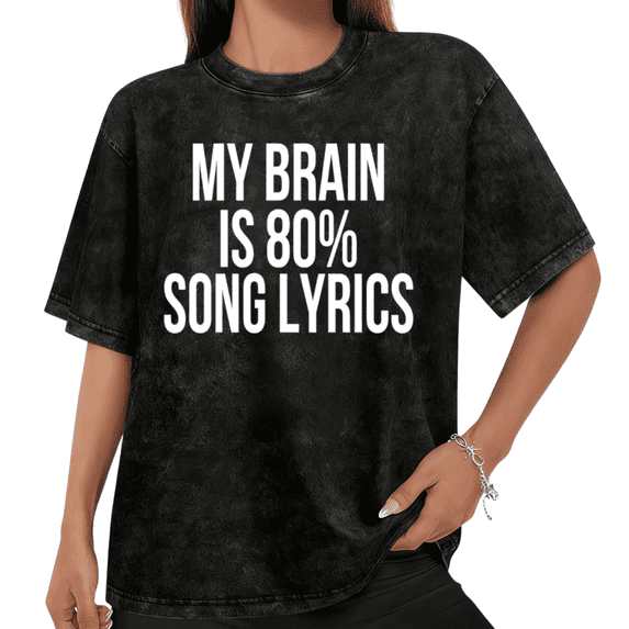 UNISHE Women Retro Funny Music Lover Quote Print Short Sleeve Vintage Washed Cotton T-Shirt Black S-2XL