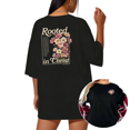 thumbnail image 1 of UNISHE Women Rooted In Christ Floral Christian Colossians 2 Graphic Tee Crew Neck Short Sleeve S-5XL Black S-5XL Tops, 1 of 5