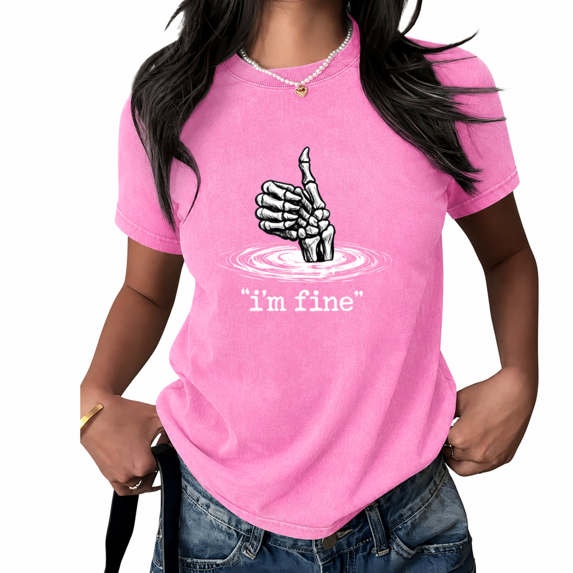 UNISHE Women Sinking Hand Graphic Tee Short Sleeve Acid Wash Oversized T Shirt