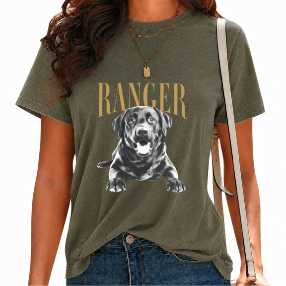 UNISHE Women Sophisticated Pet Graphic Washed Top Cooper Dog Sketch Print T-shirt Short Sleeve Tee Relaxed Fit Aesthetic Art