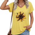 thumbnail image 1 of UNISHE Women Sunflower V Neck Short Sleeve T Shirt Leopard Floral Graphic Casual Loose Fit Top S-5XL, 1 of 6