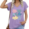 thumbnail image 1 of UNISHE Women Tropical Fish Print V-Neck Short Sleeve T-Shirt Beach Top S-5XL, 1 of 6