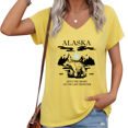 thumbnail image 1 of UNISHE Women V Neck Short Sleeve T Shirt Alaska State Bear Graphic Retro Summer Plus Size Tee S-5XL, 1 of 6