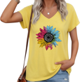 thumbnail image 1 of UNISHE Women V Neck Short Sleeve T Shirt Colorful Sunflower Graphic Floral Casual Loose Fit Top S-5XL, 1 of 6