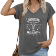 thumbnail image 1 of UNISHE Women V Neck Short Sleeve T Shirt Western Bull Skull Problem Reason Sarcastic Quote Casual Loose Fit Tee S-5XL, 1 of 6