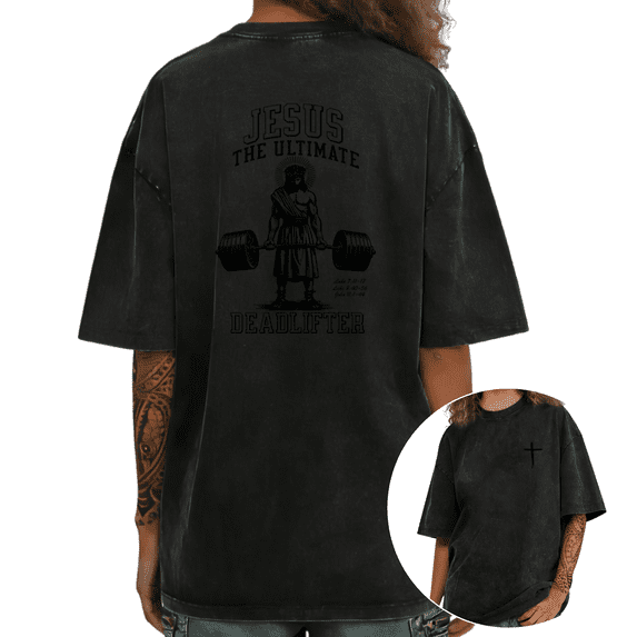 UNISHE Women Washed Jesus The Ultimate Deadlifter Christian Workout Graphic T Shirt Fashion Short Sleeve Black S-2XL Tops