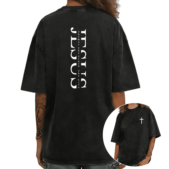 UNISHE Women Washed Jesus The Way The Truth The Life Christian Inspirational Graphic T Shirt Fashion Short Sleeve Black S-2XL Tops