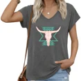 thumbnail image 1 of UNISHE Women Western Bull Skull Geometric V - Neck Cap Sleeve T - Shirt Casual Summer Tee, 1 of 6