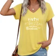 thumbnail image 1 of UNISHE Women Yellow Faith Move Mountains V Neck Short Sleeve T Shirt Religious Tee, 1 of 6