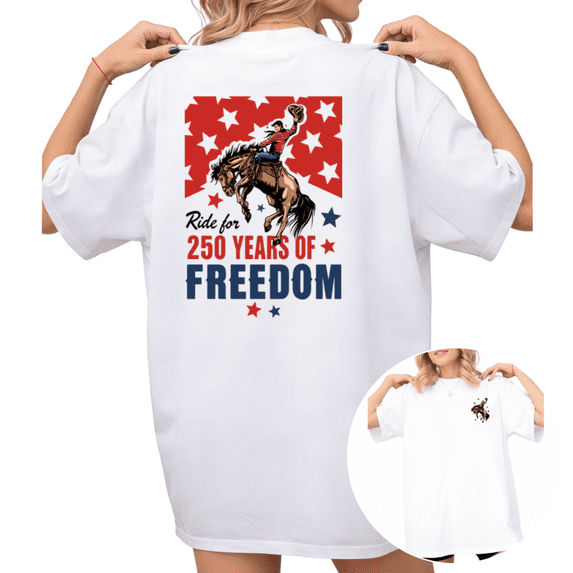 UNISHE Women's 1776-2026 250th USA Ride for 250 Years of Freedom Patriotic Graphic Short Sleeve T-Shirt Cotton Crewneck Top