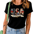 thumbnail image 1 of UNISHE Women's 250 Years of Freedom USA Floral Flag Graphic Black Short Sleeve T-Shirt Casual Cotton Crewneck Patriotic Top, 1 of 5
