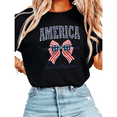 thumbnail image 1 of UNISHE Women's 4th of July 1776 America Land of the Free Bow Graphic Short Sleeve T-Shirt Casual Cotton Crewneck Top Black S-5XL, 1 of 5
