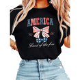 thumbnail image 1 of UNISHE Women's 4th of July America Land of the Free Bow Cherry Graphic Short Sleeve T-Shirt Casual Cotton Crewneck Top Black S-5XL, 1 of 5