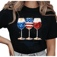 thumbnail image 1 of UNISHE Women's 4th of July Patriotic Wine Glass American Flag Graphic Short Sleeve T-Shirt Casual Cotton Crewneck Top, 1 of 5
