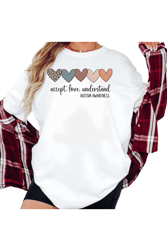 Women's "Accept, Love, Understand" Leopard Print Hearts Graphic Short Sleeve T-Shirt Casual Cotton Crewneck Top