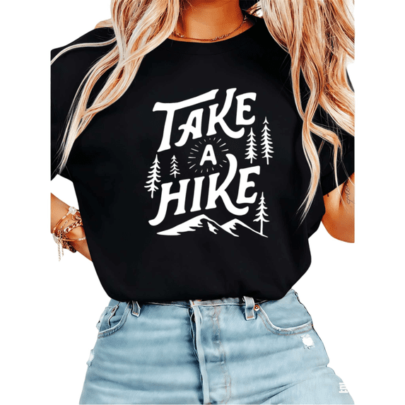 UNISHE Women's Adventure Take A Hike Mountain Graphic Short Sleeve T-Shirt Loose Cotton Top