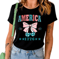 thumbnail image 1 of UNISHE Women's America 1776 Cherry Bow Graphic Short Sleeve T-Shirt Casual Cotton Crewneck Patriotic Top, 1 of 5