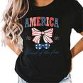 thumbnail image 1 of UNISHE Women's America Land of the Free Bow Cherry Graphic Short Sleeve T-Shirt Black S-5XL Fashion Oversized Top, 1 of 5