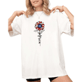 thumbnail image 1 of UNISHE Women's America Sunflower USA Flag Graphic Short Sleeve T-Shirt White S-5XL Casual Crewneck Top, 1 of 5