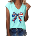 thumbnail image 1 of UNISHE Women's American Flag Bow Graphic V-Neck Short Sleeve T-Shirt Casual Patriotic Tee, 1 of 6