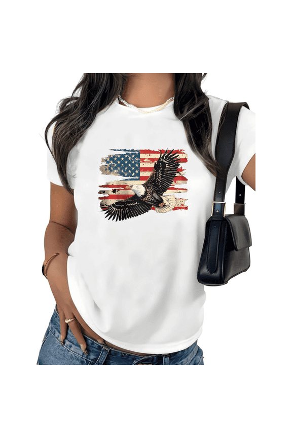 Women's American Flag Eagle Graphic Short Sleeve T-Shirt Vintage Style Cotton Crewneck Casual Comfortable Relaxed Fit Tops