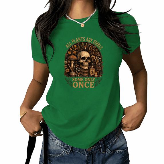UNISHE Women's Apothecary Botanical Graphic T-Shirt Alchemist Skull Tee Dark Fantasy Style Summer White Top