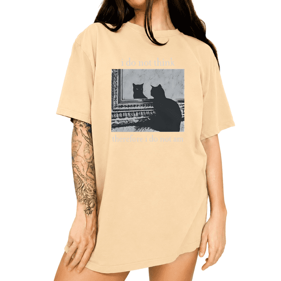 UNISHE Women's Apricot Soft Dark Retro Black Cat Art Graphic Short Sleeve T-Shirts Tops