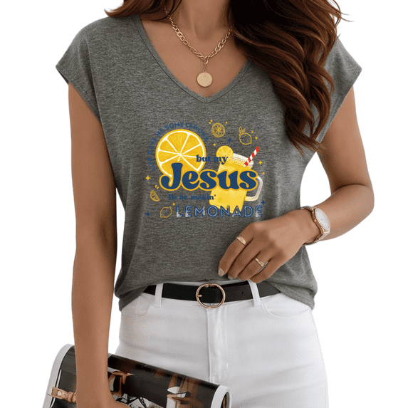 UNISHE Women's Artistic Lemon Christian Quote Dark Gray V-Neck Sleeveless T-Shirt S-5XL Soft Daily Tank Top