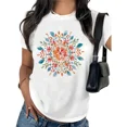 thumbnail image 1 of UNISHE Women's Autumn Watercolor Leaf Wreath Graphic Short Sleeve T-Shirt Casual Crewneck Loose Fit Tees S-5XL, 1 of 5
