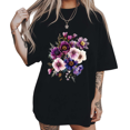 thumbnail image 1 of UNISHE Women's Backyard Garden Theme Fresh Toned Anemone Floral Graphic Short Sleeve T-Shirt S-5XL Black Tops, 1 of 5