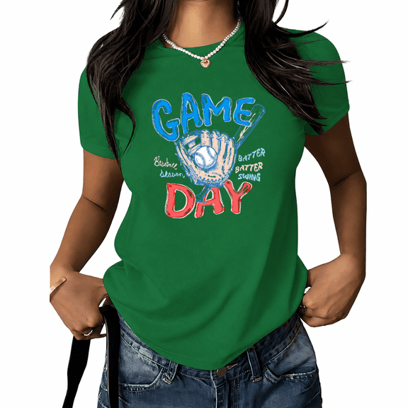 UNISHE Women's Baseball Mom Graphic T-Shirt Game Day Sports Tee Glove and Bat Summer White Top