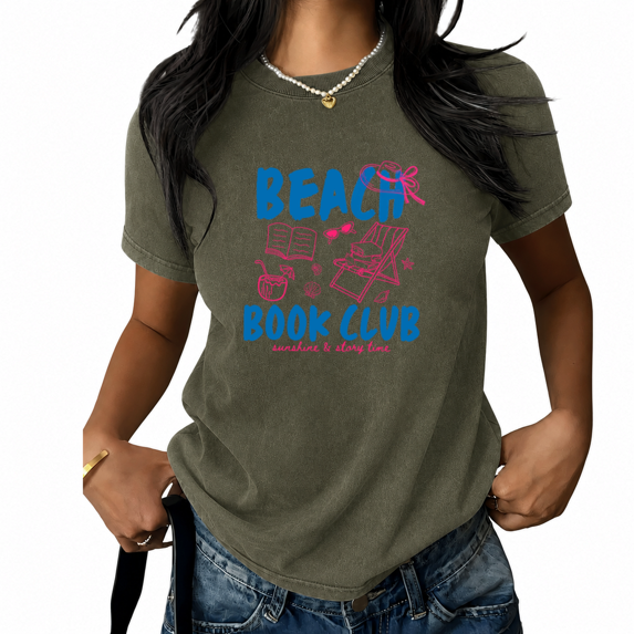 UNISHE Women's Beach Book Club Graphic T-Shirt Vintage Summer Travel Top