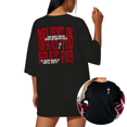 thumbnail image 1 of UNISHE Women's "Believe In What You Pray For" Bold Christian Graphic Black Short Sleeve T-Shirt Holiday Casual S-5XL Top, 1 of 5