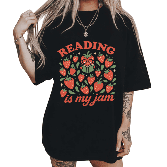 UNISHE Women's Berry Character Bookworm Star Foliage Cartoon Graphic Black T-Shirts S-5XL Casual Tops