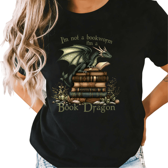 UNISHE Women's Black Book Dragon Green Dragon Stack Book Floral Stone Graphic Short Sleeve T-Shirt S-5XL Daily Top