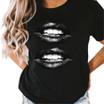 thumbnail image 1 of UNISHE Women's Black Double Lips Graphic Short Sleeve T-Shirt Casual Top, 1 of 5