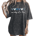 thumbnail image 1 of UNISHE Women's Black One Day At A Time Tee Vintage Washed T-Shirt Short Sleeve Crew Neck Top, 1 of 6