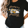 thumbnail image 1 of UNISHE Women's Black Reading Is A Privilege Daisy Floral Stack Book Star Graphic Short Sleeve T-Shirt S-5XL Daily Top, 1 of 5