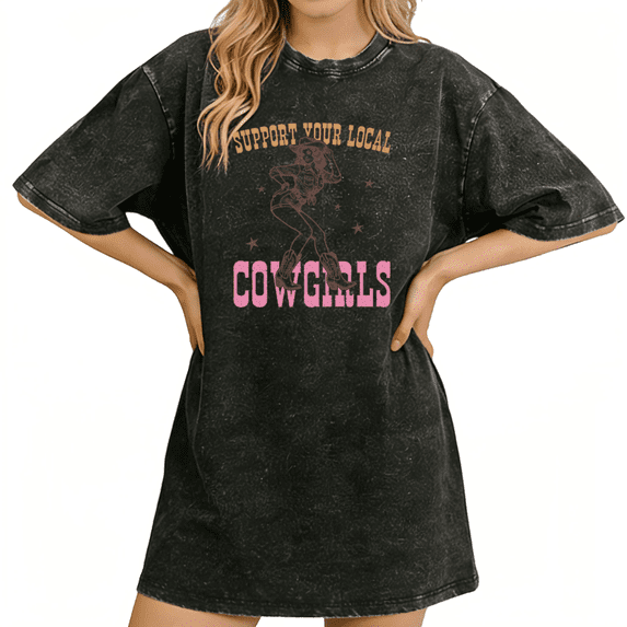 UNISHE Women's Black Vintage Washed T-Shirt Western Cowgirl Quote Print Short Sleeve S-2XL Country Style Tops