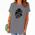 thumbnail image 1 of UNISHE Women's Black & White Peony Line Art T-Shirt - Minimalist Floral Graphic Short Sleeve Tee, 1 of 6
