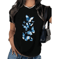 thumbnail image 1 of UNISHE Women's Blue Butterfly Swarm Graphic Tee Watercolor Wings Print Short Sleeve Casual T-Shirt, 1 of 5