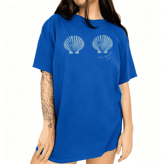 UNISHE Women's Blue Casual Summer Beach Coastal Seashell Graphic Short Sleeve T-Shirts Tops