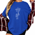 thumbnail image 1 of UNISHE Women's Blue Space Line Art Graphic Short Sleeve T-Shirt Breathable Fabric Top, 1 of 5