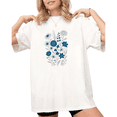 thumbnail image 1 of UNISHE Women's Blue White Wildflower Bouquet Botanical Floral Graphic White Short Sleeve T-Shirt Holiday S-5XL Top, 1 of 5